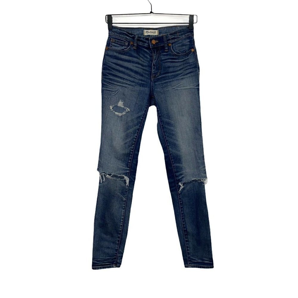 Madewell High Riser Skinny Jeans Distressed Women's Size 25 Dark Whiskered